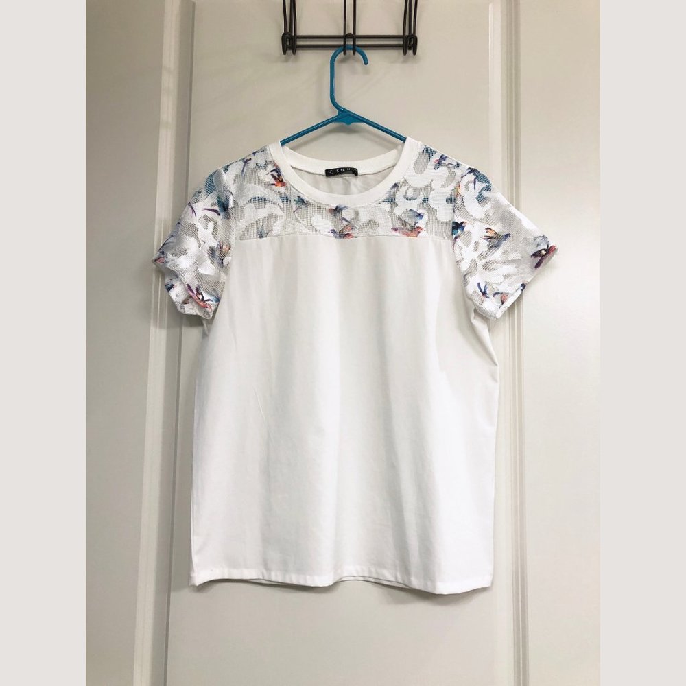SHEIN White Top with Mesh Sleeve
